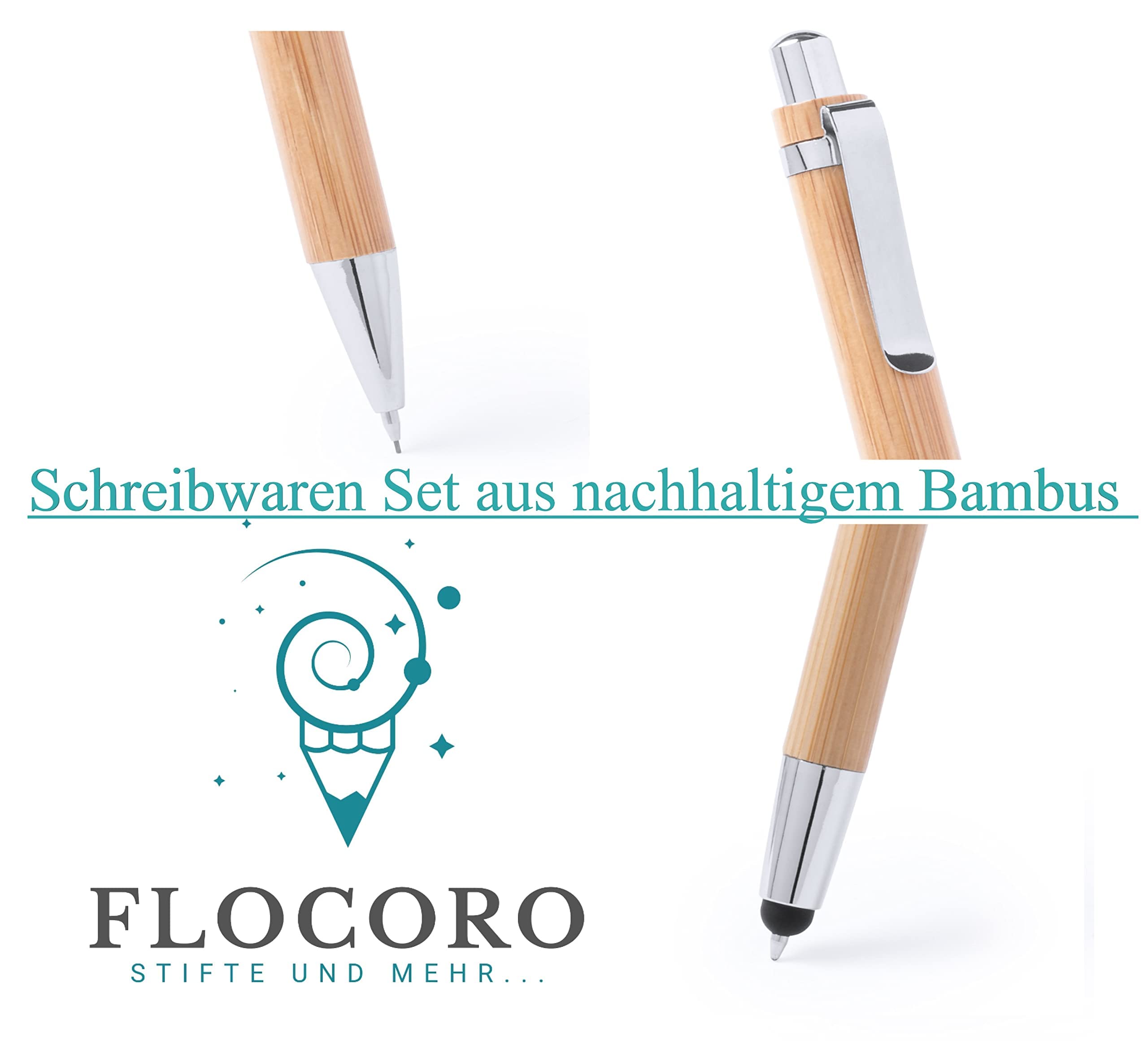 Schmalz® Set Scrittura In Bambù Personalizzato: Penna A Sfera Blu E Portamine Con Incisione A Scelta. Regalo Unico Per Compleanno, Natale O Addio. - 3