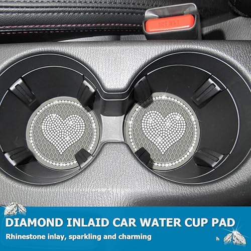 Miniatura 4 de zipelo Portavasos para automóvil con forma de corazón, 2 posavasos universales con diamantes de imitación de cristal, tapete antideslizante para