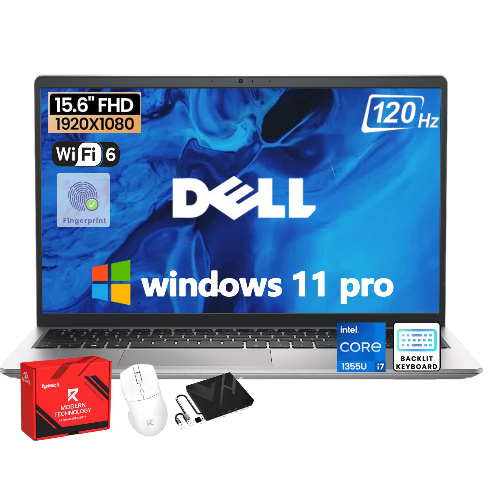DC15250 15.6 Business Student Laptop - FHD IPS Anti-Glare Display 120Hz, Intel 10-Core i7-1355U, 32 GB RAM, 1 TB SSD, Backlit KB, Webcam, Finger Print, Wi-Fi 6, Windows 11 Pro, w/Accessories