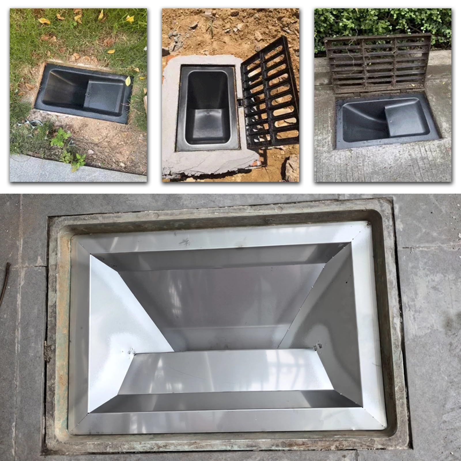 Chiusino Pozzetto da Incasso, Pozzetto Giardino Quadrato Rettangolare in Acciaio Inox per Bloccare i Detriti, Tombino Esterno per Cortile, Prato, Giardino, Pavimentazione(30x30cm/12x12in)