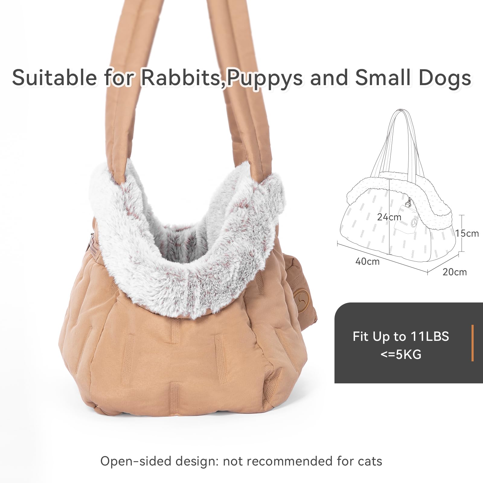 A 4 Pet Hundetasche für Hunde, Waschbar Welpentasche mit Futterbeutel Hunde, Tragetasche für kleinen Hund, Welpen, S: 40x20x24 cm, mehr Platz für die Lagerung, Khaki
