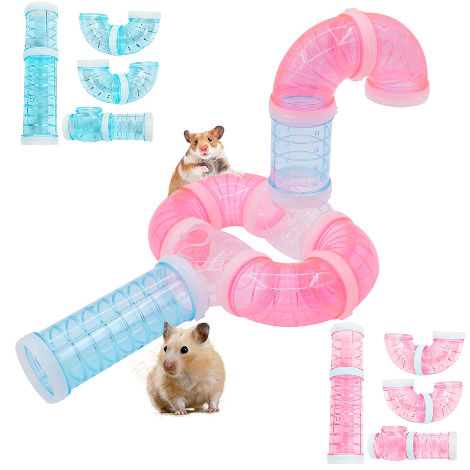 16PCS Tubos de Túnel de Juego para Hámster,Juego de Tubos Hámster,Accesorio Jaula Hámster,Accesorios de Conexión Creativa DIY Transparente, Rueda para Hámster Mascota Ratón Hámster