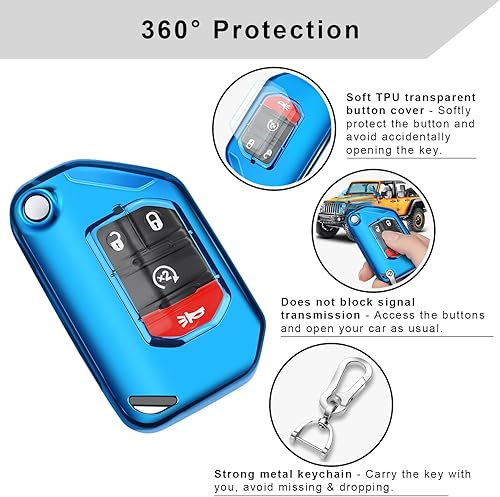 Miniatura 10 de QBUC Funda para llavero Jeep con llavero para Jeep Wrangler Gladiator JL JLU Rubicon JT 2022 2021 2020 2019 2018 (negro)