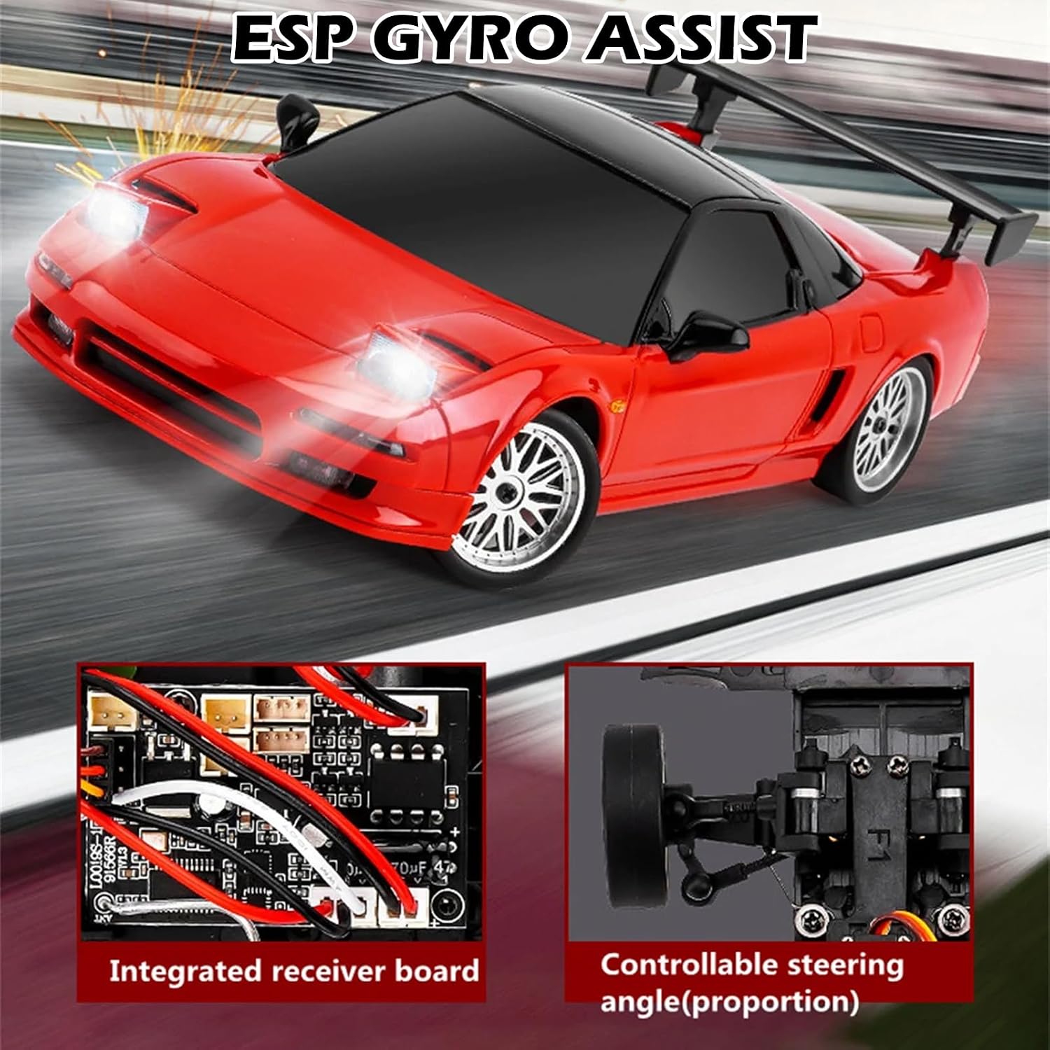 1:18 Scale RC Drift Car, 2.4GHz Electric Drift Vehicle Toy with Gyroscope, LED Lights, Gifts for Teens
