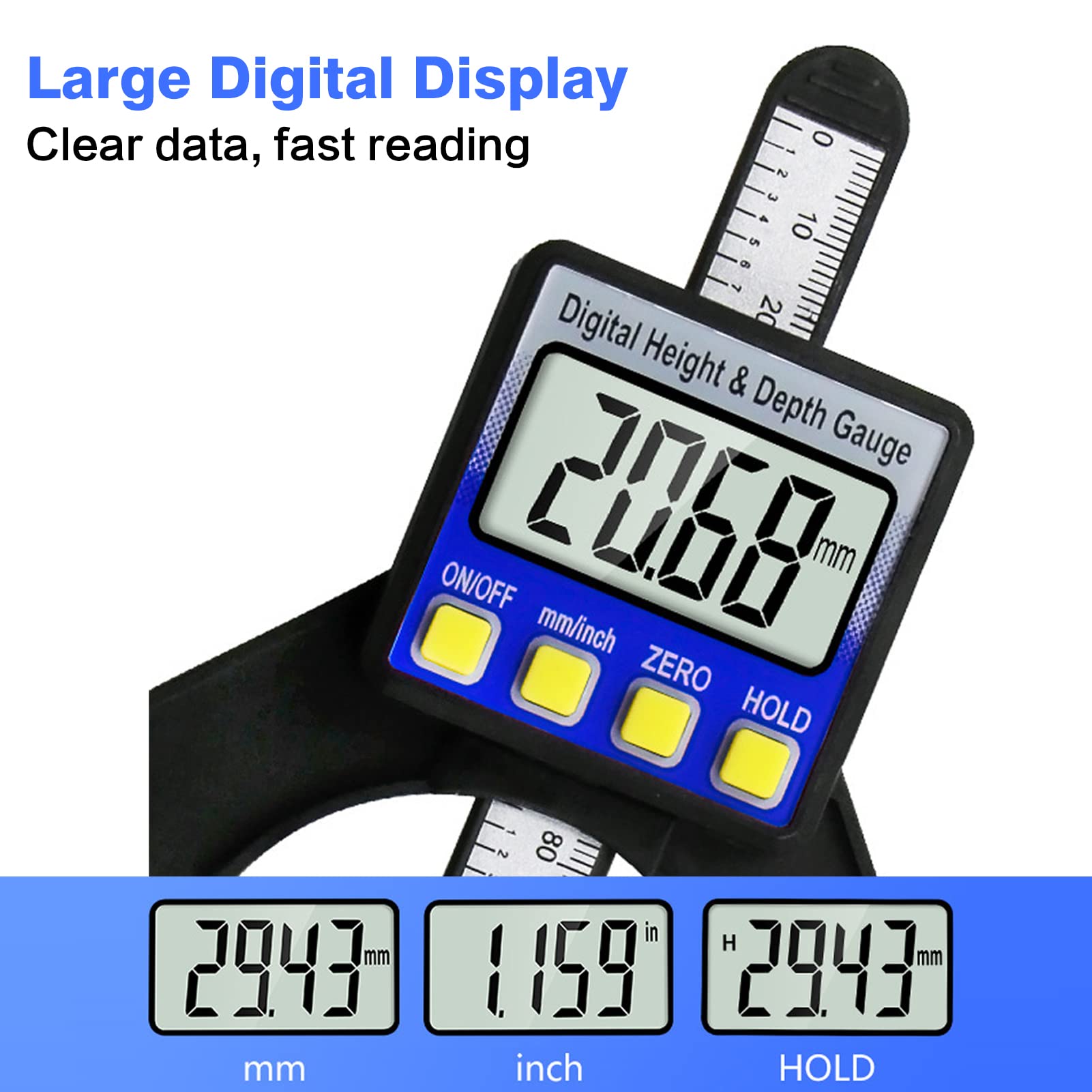 Calibro Digitale Portatile 0-80mm | Misuratore Altezza E Profondità | Base Magnetica | Unità MM/Pollici - Foto 8