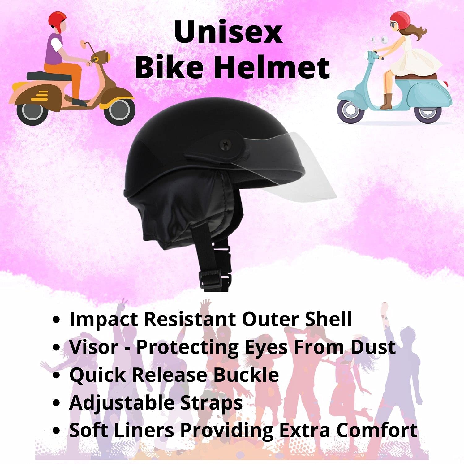 Western Era Half Helmet with Clear Visor for Men & Women ||Safety & Comfort|| Stylish Enhanced Design || (Medium, Black Glossy) 3