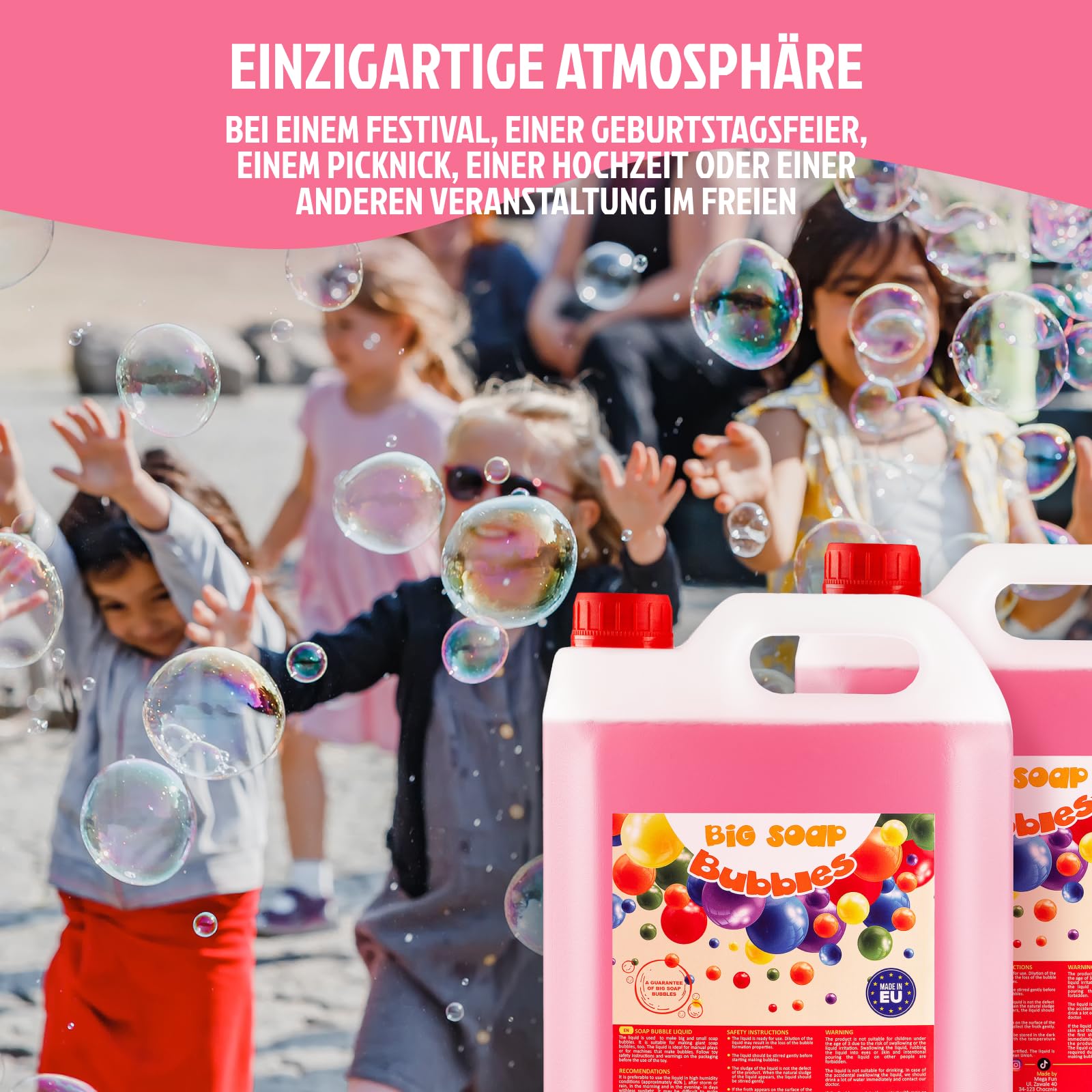 Seifenblasenflüssigkeit 2 x 5 Liter Kanister | Flüssigkeit für große Seifenblasen | Zusatz für mehr Seifenblasenspaß | Für Kinder & Erwachsene – Geburtstag & Hochzeit