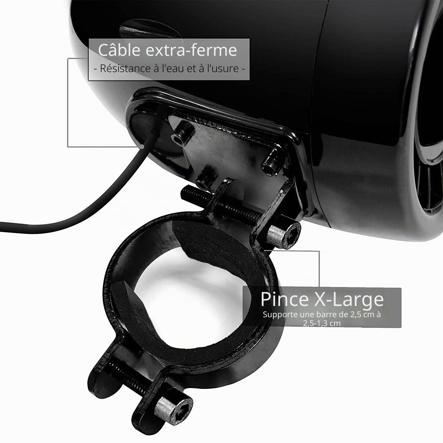 M150 Moto Amplificateur Audio Système avec AUX, MP3, FM Radio, 4 Pouces Gamme Complète Étanche Bluetooth Haut-parleurs Stéréo, Fit pour 1 à 1.5 dans. Guidon Motos ATV UTV RZR (Noir, Net)