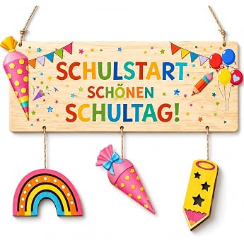 Wooden First Day of School Decorative Sign   School Start Beautiful School Day Door Sign for First Day of School Girls & Boys   First Day of School Decoration Wall Decoration Classroom First Grader