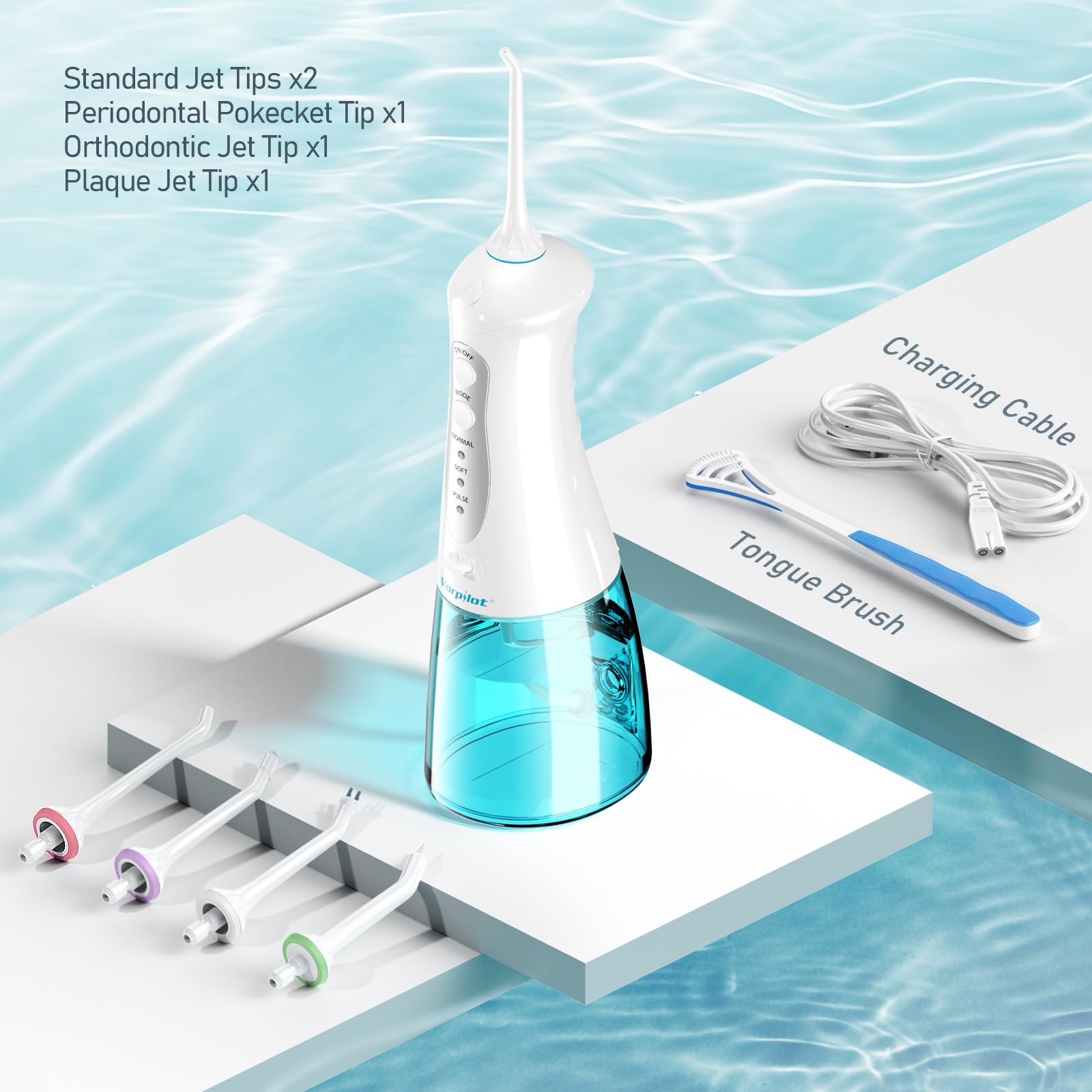 Morpilot Irrigador Bucal Dental Inalámbrico 3 Modos 5 Boquillas IPX7 300ML