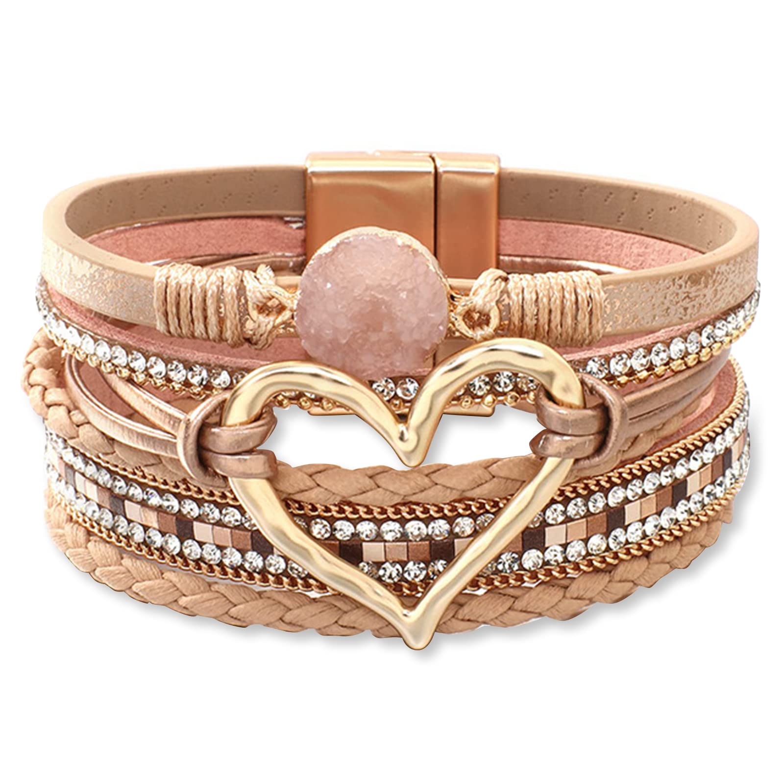 Long tiantianHeart Leather Wrap Bracelets for Women Handmade Stackable Boho Cuff Bangles Bracelet Trendy Birthday for Her