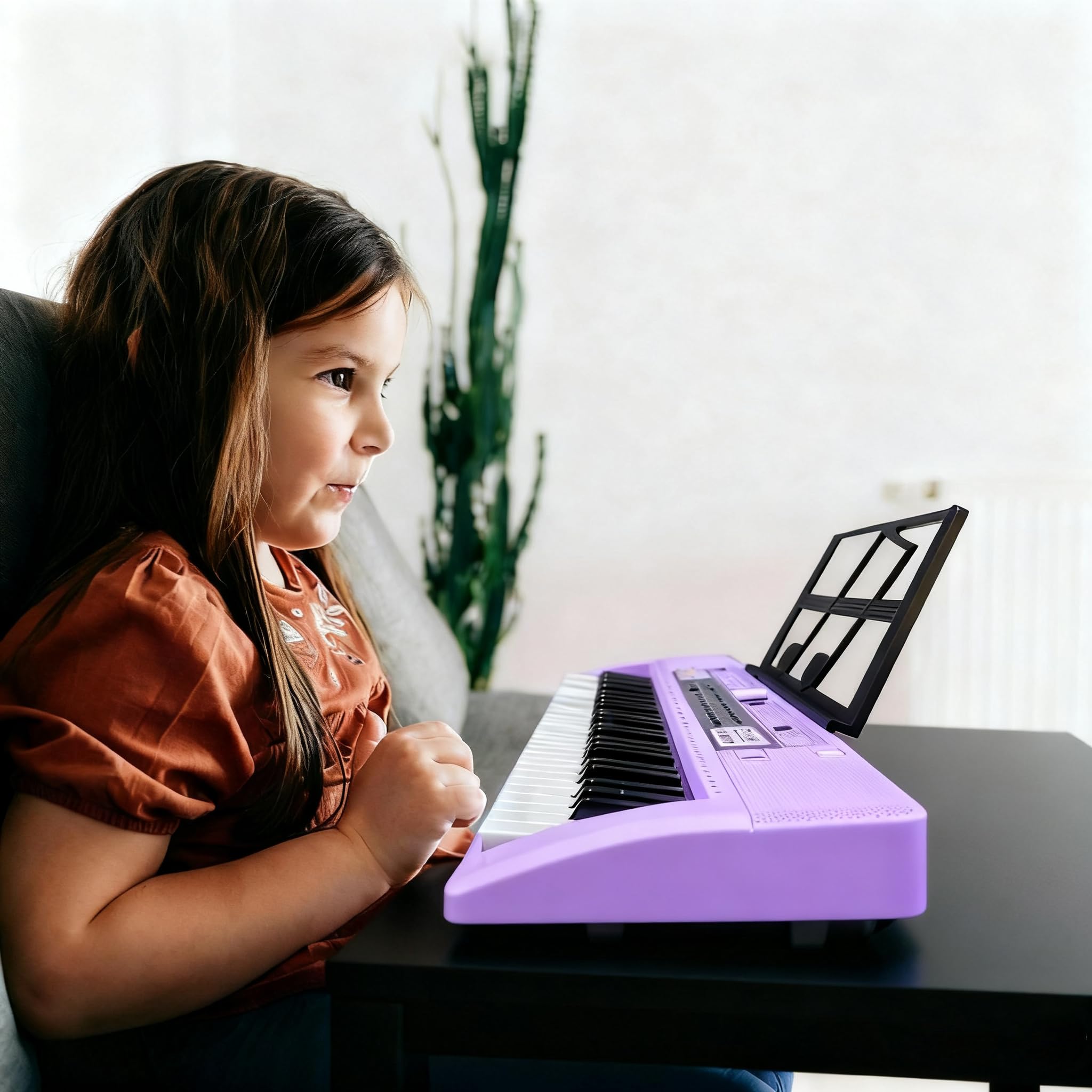 Clavier de piano électrique à 61 touches avec touches éclairées, synthétiseur numérique portable avec support, mini clavier musical pour débutants, enfants et adultes Violet