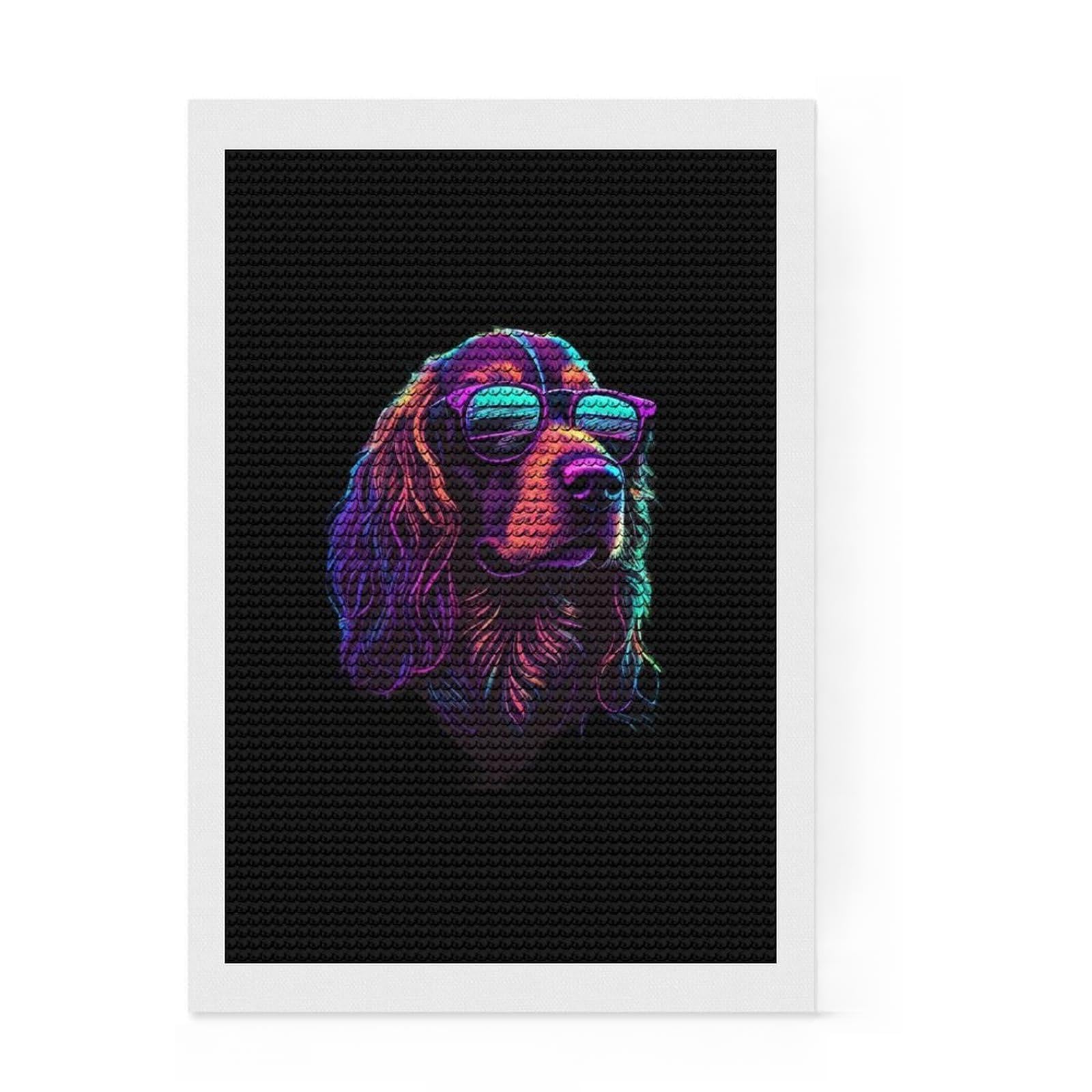 Junmoney Irish Setter Diamond Painting Set 8"x12", Vintage Style Decor, for Beginners, Stress Relief Craft, Christmas Gift