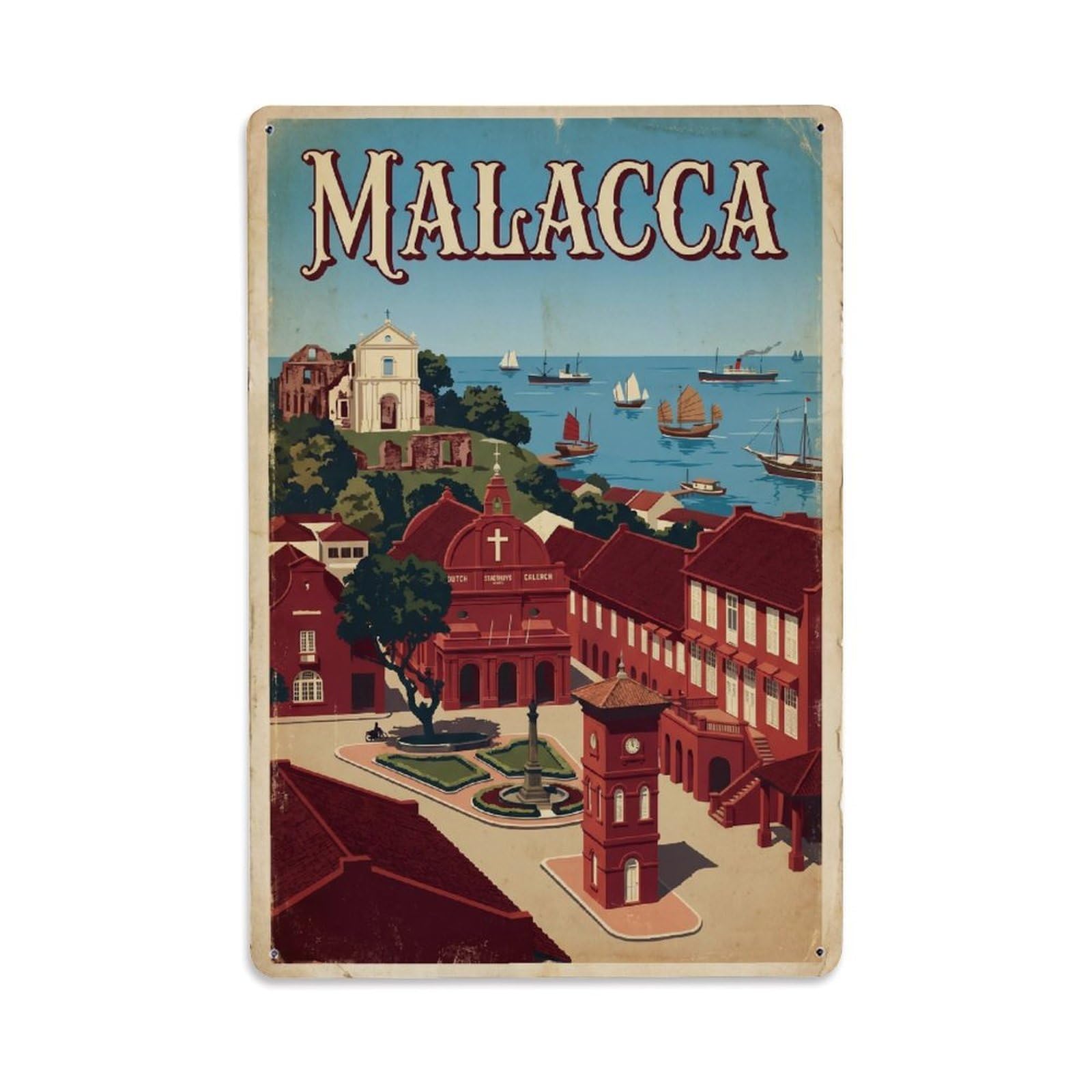 Gead 8X12inch Style Retro Malaysia Malacca Travel Metal Tin Sign