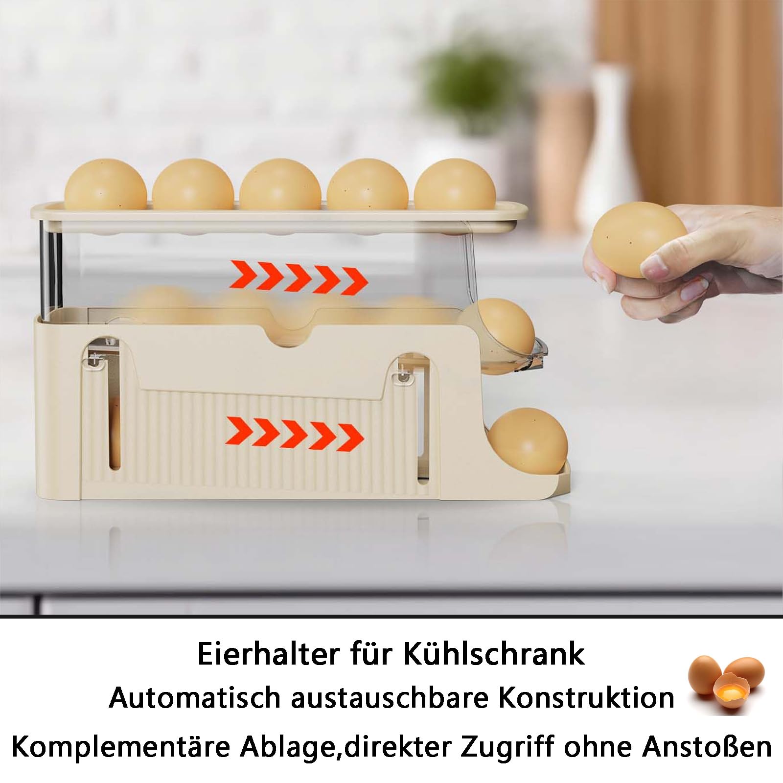 Eierspender Für Kühlschrank – 3-stöckig, 16 Eier, Automatisches Roll-Design, Platzsparend
