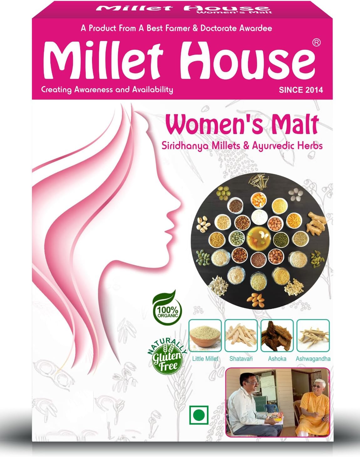 Millet House Women's Malt 400 Grams | Sprouted Millets Ayurvedic Herbs Malt | 100% Organic Health Mix for Women| Certified Special Women Health Mix Malt (Pack of 1)