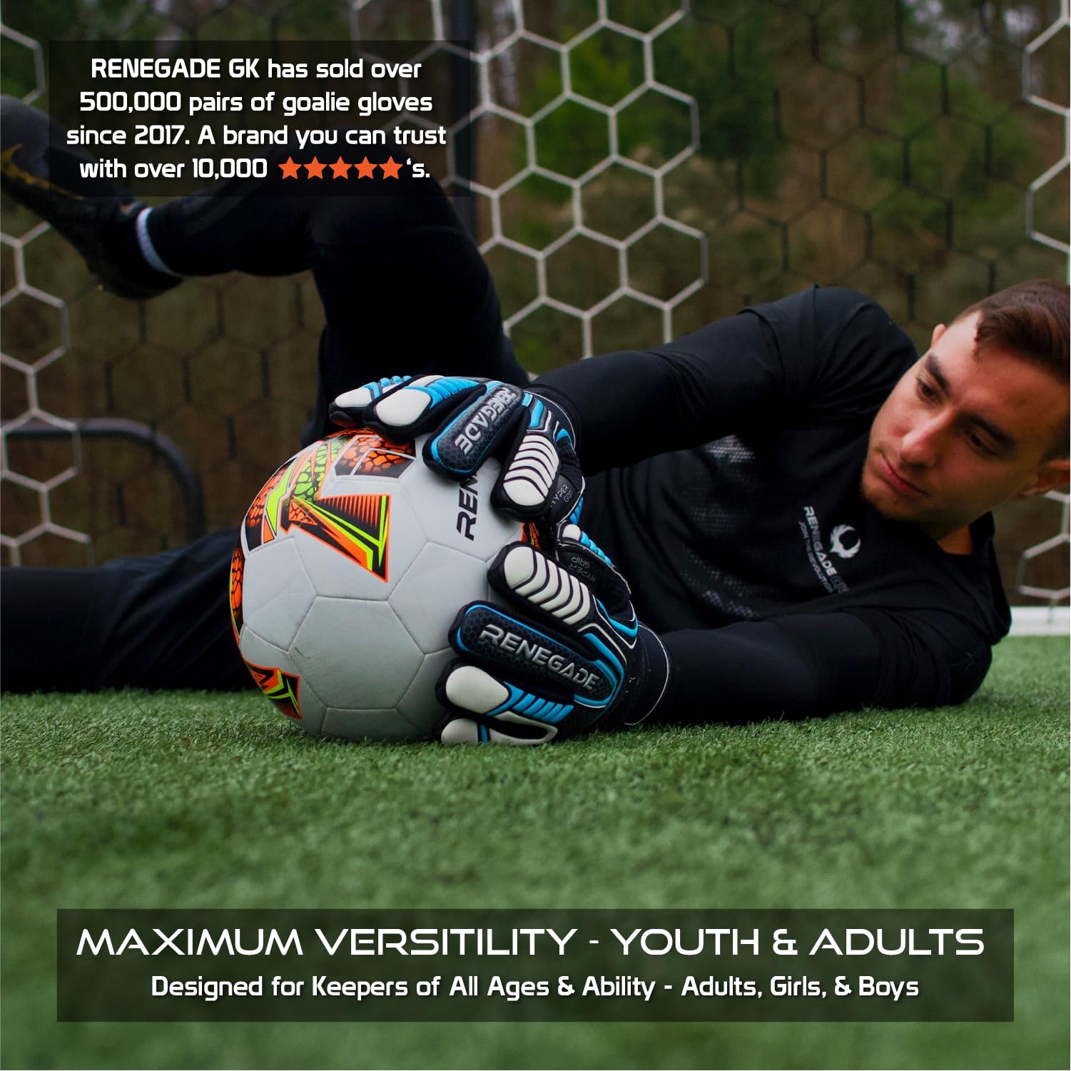 Renegade GK Vulcan Gants De Gardien De But (Tailles 6-11, Level 3) 3.5+3MM Hyper Grip & Pro-Tek Fingersaves | Gant de Football Polyvalent | Gant Gardien de But Adulte, Homme, Junior