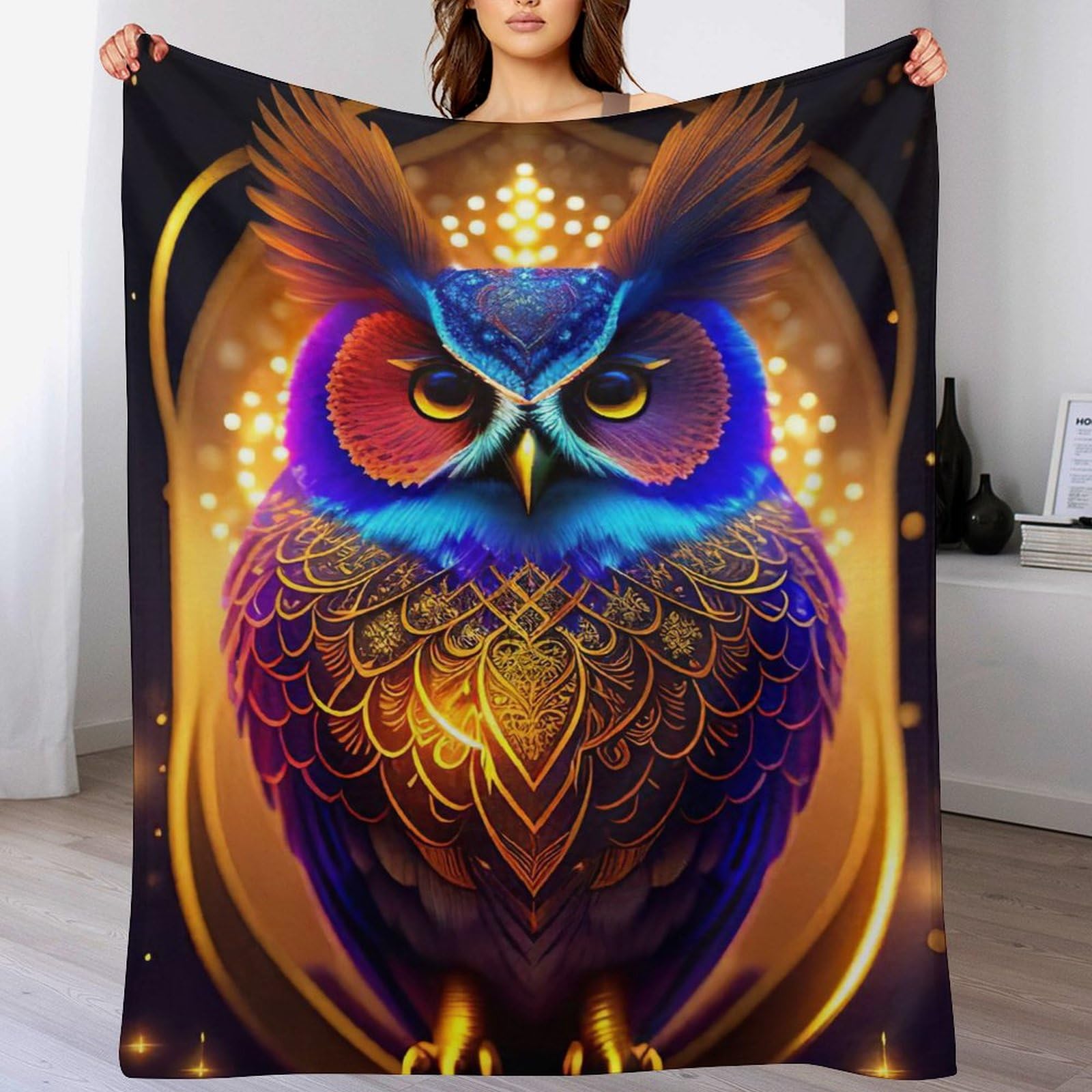 Couverture polaire hibou 150x200 cm plaid doux pour lit et canapé