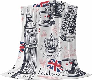 London UK Throw Flannel Blanket 40x50In, Coffee Retro Telephone Booth Flag Big Ben Super Soft Cozy Bed Blanket, Lightweight Plush Fuzzy Bed Throw for Bedroom Sofa Couch Living Room