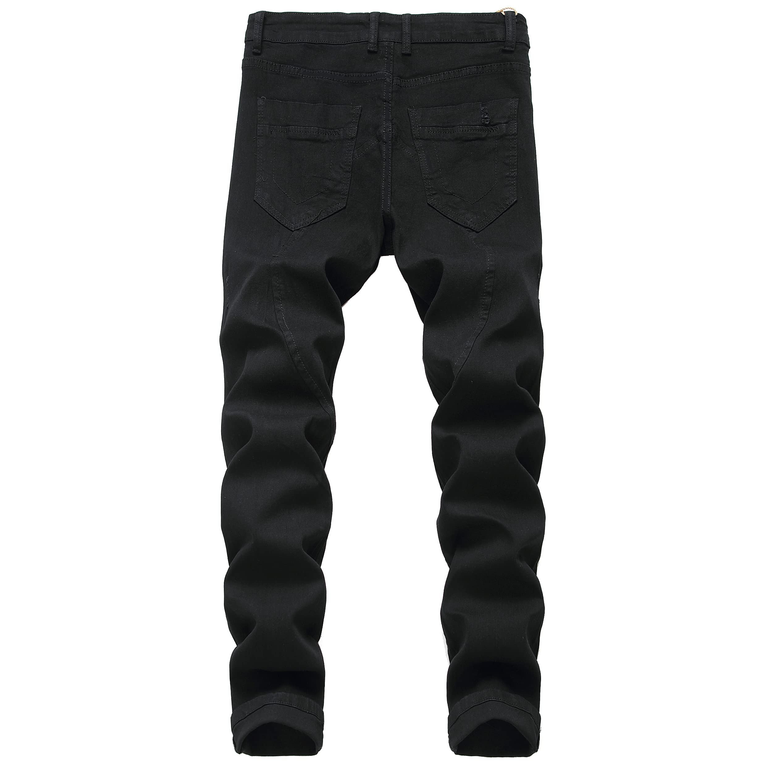 Jeans da motociclista slim fit da uomo, pantaloni in denim da moto strappati elasticizzati distrutto, Nero-strappato, 48