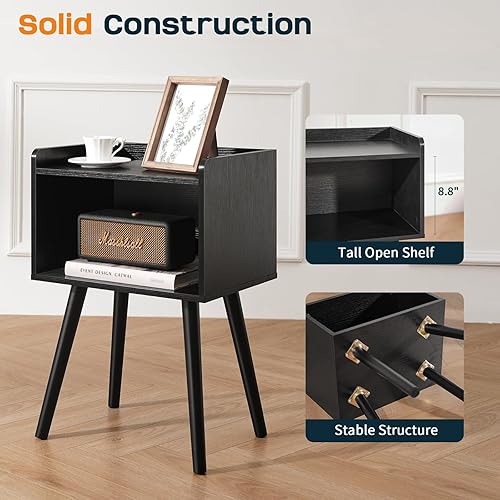 Miniatura 5 de Yoobure Mesita de noche moderna de mediados de siglo para espacios pequeños, mesa auxiliar pequeña con estante de almacenamiento, mesa auxiliar de