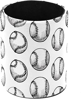 Leather Pencil Holder for Desk, Tennis Print Cylindrical Pen Cup Desk Organizer, Sturdy Scratch-Resistant Desk Accessories for Office, School Classroom, Home Office, Vanity Makeup Storage