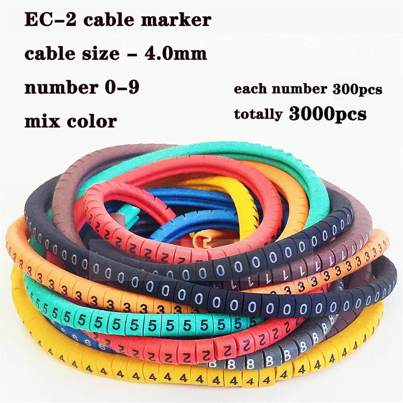 Design-Kabelmarkierungshülse, Kabelmarkierungen EC-0, Zahlen 0 bis 9, 5000 Stück, mehrfarbig(Ec-2-3000pcs-color)