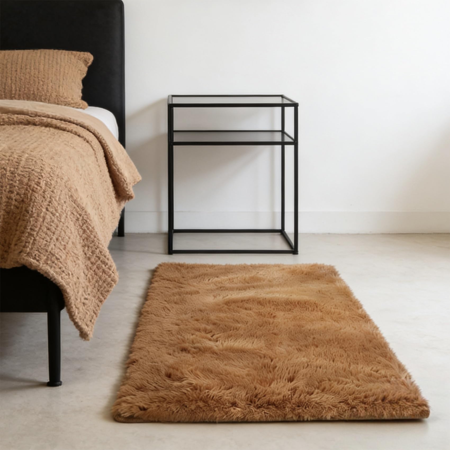 Tapis salon 200 x 70 cm marron chic et moelleux à poils longs pour couloir et chambre