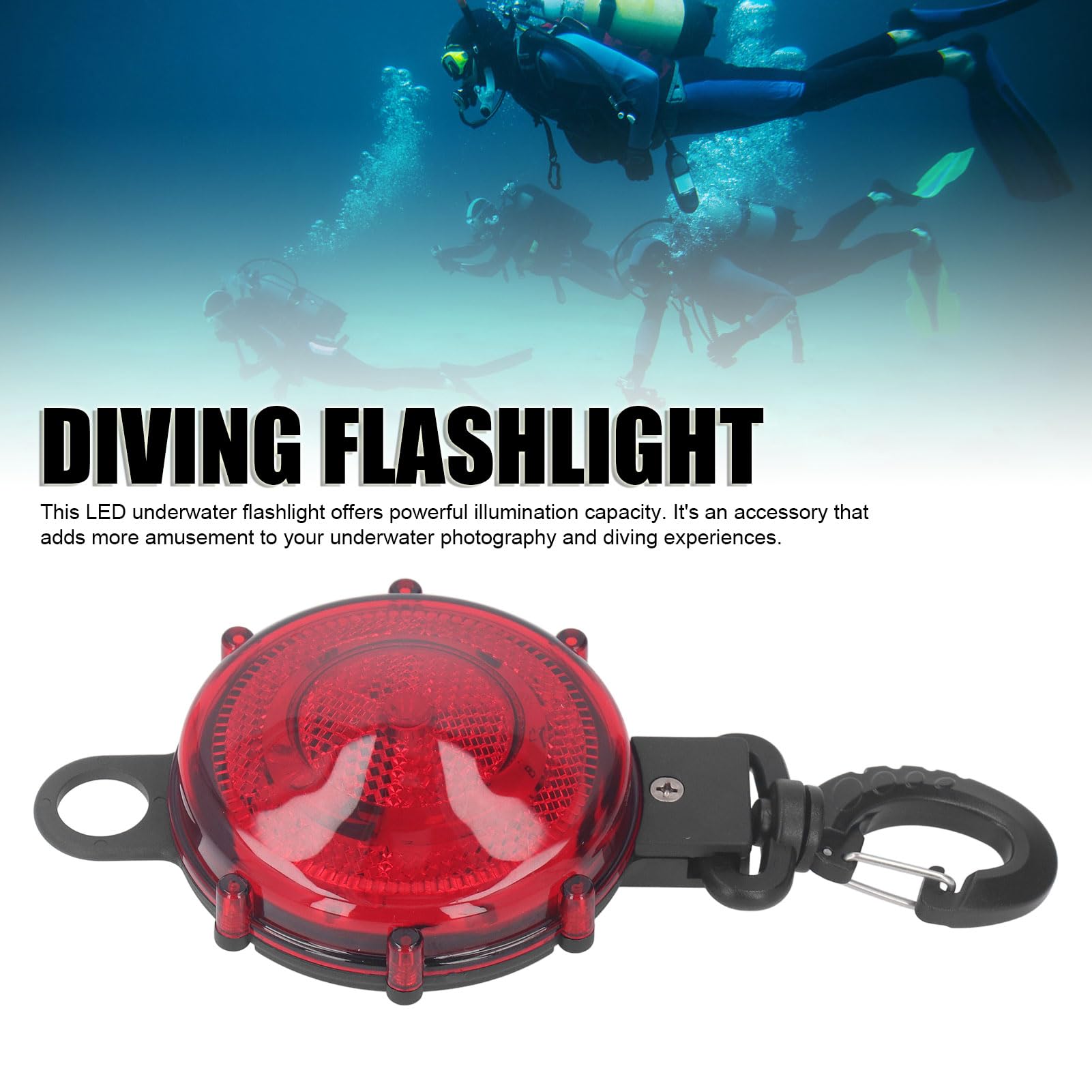 Gearwell LED Underwater Flashlight, Portable BCD Hanging Flashlight with Plastic Hook, Ideal for Scuba Diving, Night Snorkeling, and Underwater Use