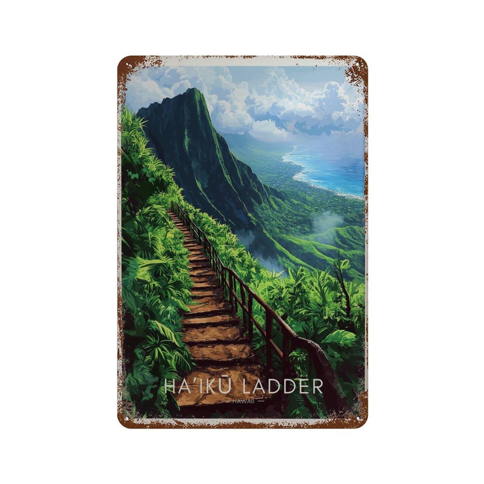 xiaoxiaoshen Hawaii Travel Oahu Stairway to Heaven (2) Wall Decor Art Metal Tin Poster Modern Home Decor Art Home Bar Shop Decorations Vintage Sign 30x20cm