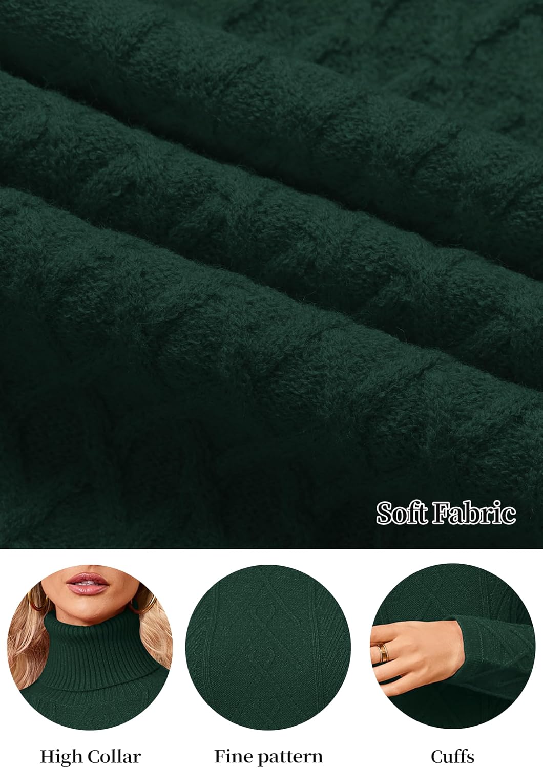 Women's Cable Knit Turtleneck Sweater Long Sleeve Sexy Pullover Tunic Mini Bodycon Sweater Dress Trendy Spring Outfits - Image 6