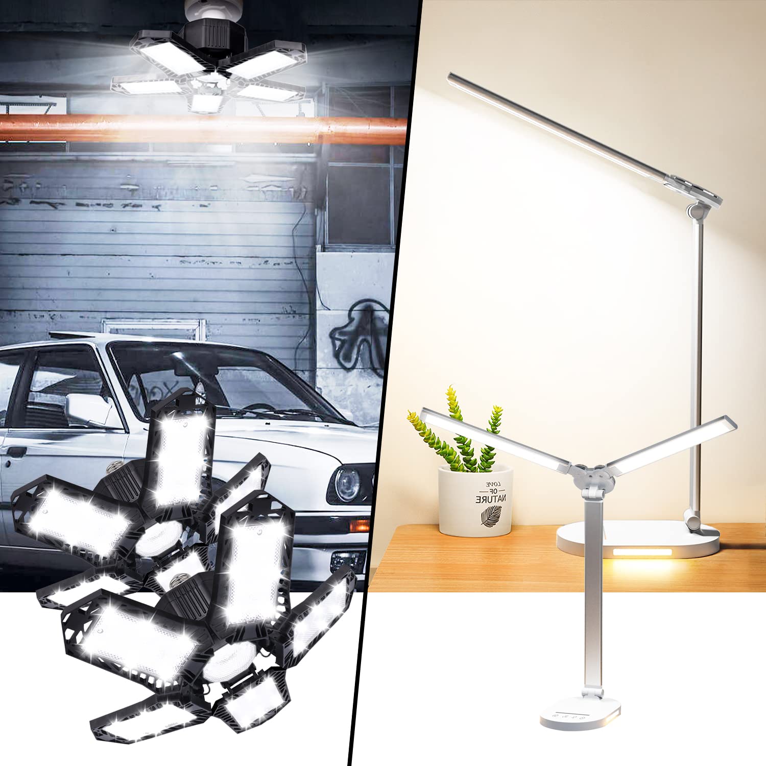 100W Garage Light 2 Pack & LED Desk Lamp
