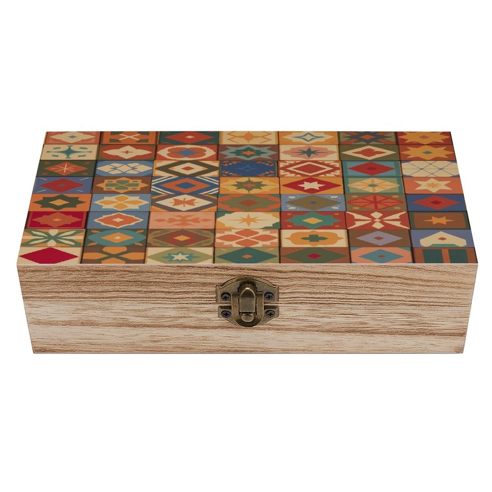 Group of Moroccan Geometric Wood Keepsake Box Wooden Box with Hinged Lid