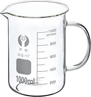 PATIKIL 1000ml Glass Beaker with Handle, 3.3 Borosilicate Glass Graduated Printed Scale Measuring Cups with Spout for Kitchen Lab Liquids Transit Boiling