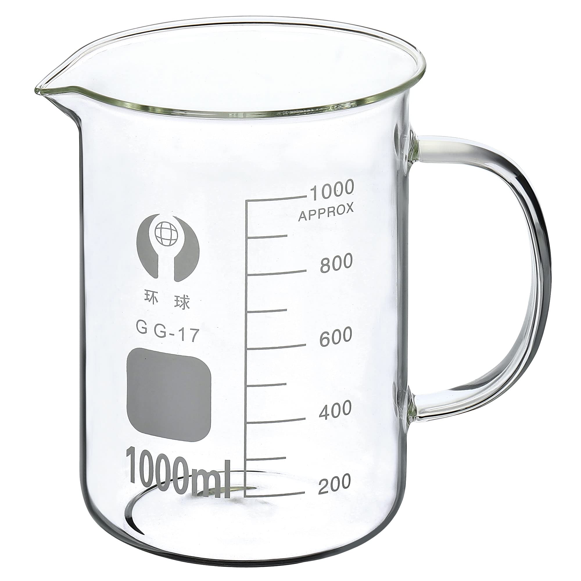 PATIKIL 1000ml Vetro Bicchiere con Manico, 3.3 Borosilicato Vetro Graduato Stampato Scale Misurini Tazze con Beccuccio per Cucina laboratorio liquidi