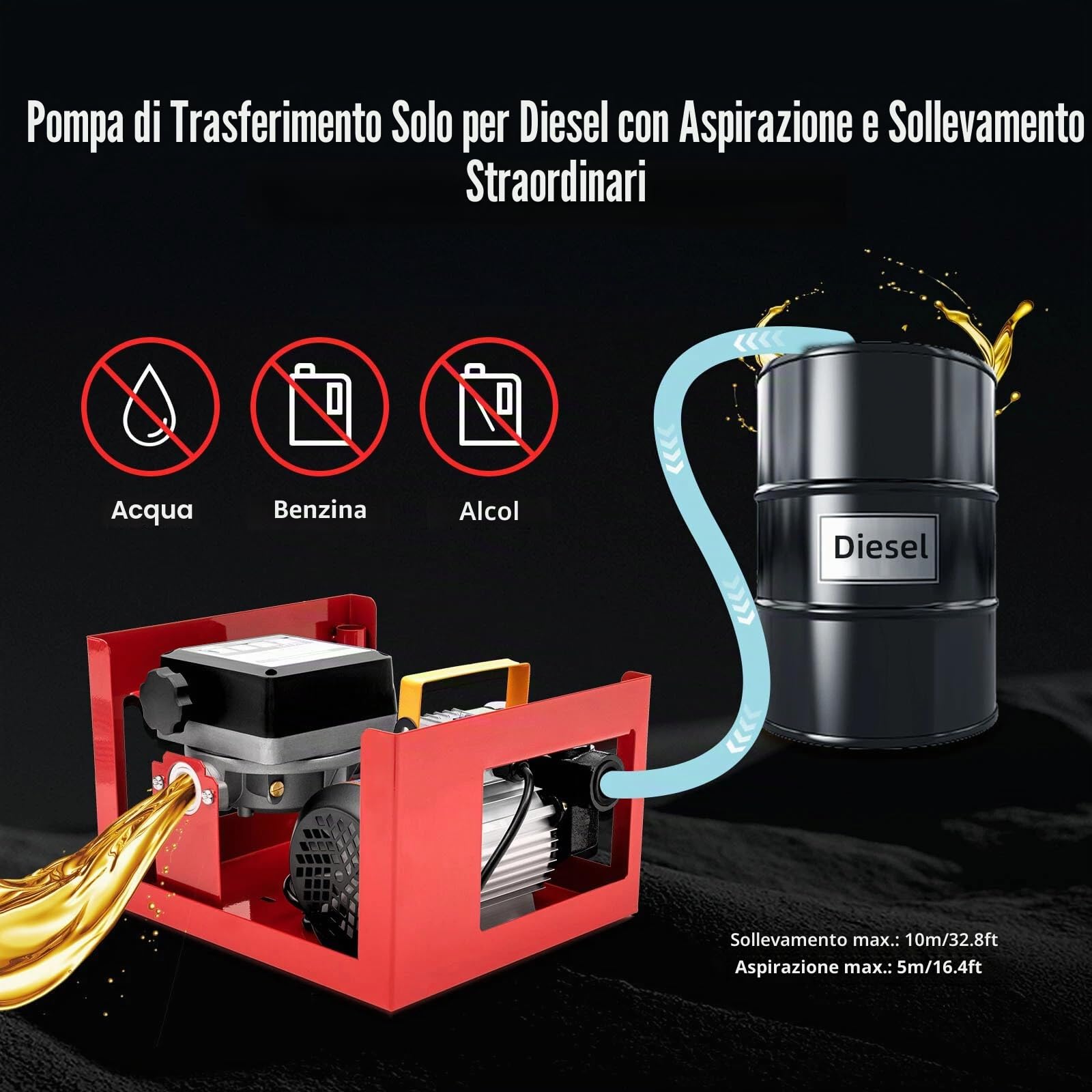 Pompa Diesel Automatica 60 l/min, Pompa Gasoil Elettrica 220 V, Gasolio Elettrico per Trasferimento 2800 rpm, Pompe del Carburante Autoaspirante con Flussometro per Automobili, Camion cisterna