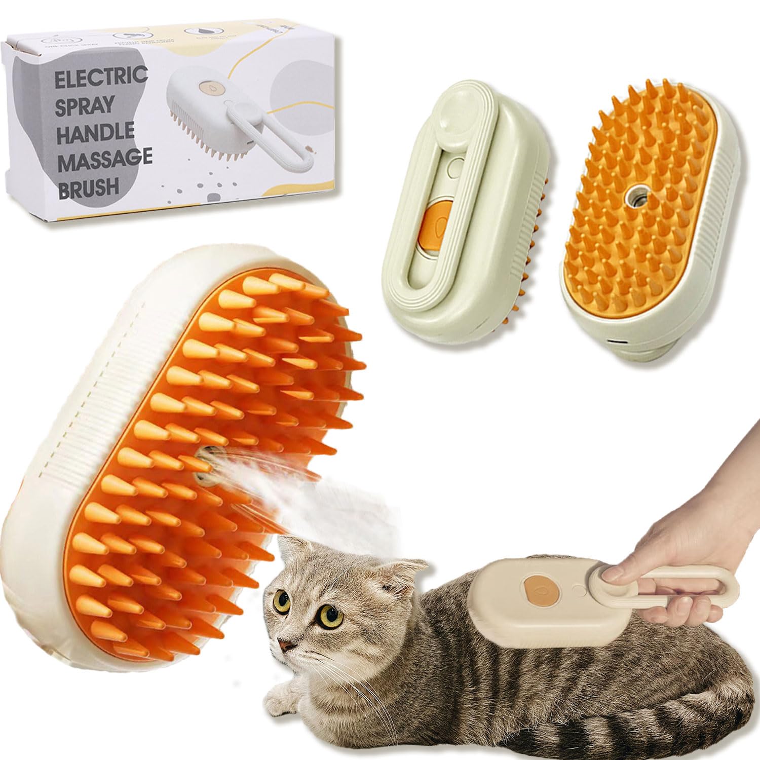 Amebleak Cepillo de Vapor para Gatos, 3 en 1 Steam Cat Brush, Peine Masajeador de Vapor para Mascotas, Cepillo de Vapor Autolimpiante para Gatos y Perros de Pelo Largo o Corto