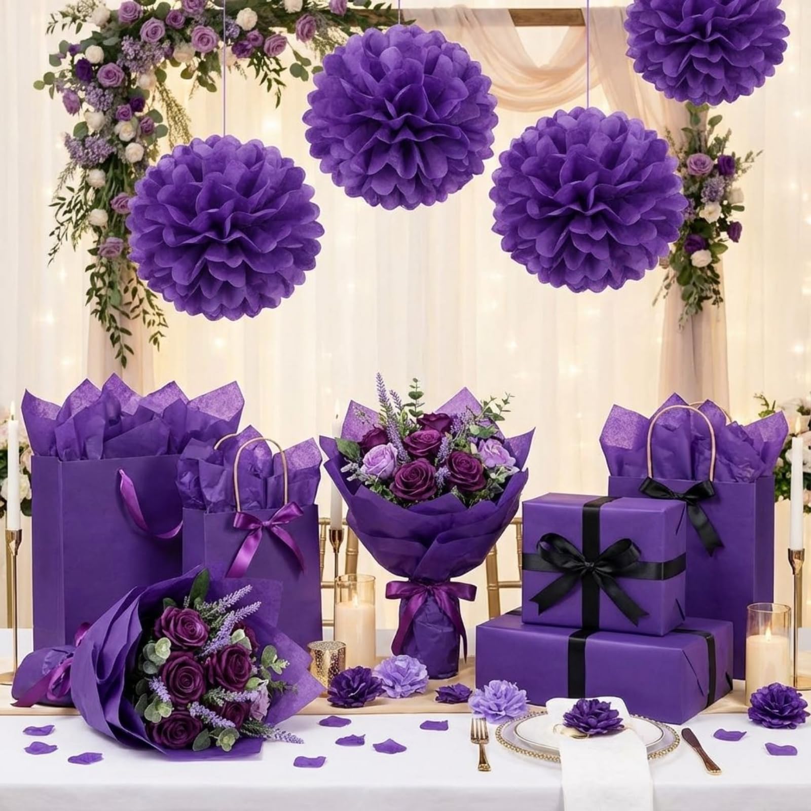Qilery Lot de 500 feuilles de papier de soie sans acide pour cadeaux, loisirs créatifs, décoration de fête, mariage, fête prénatale (violet) - 38,1 x 50,8 cm