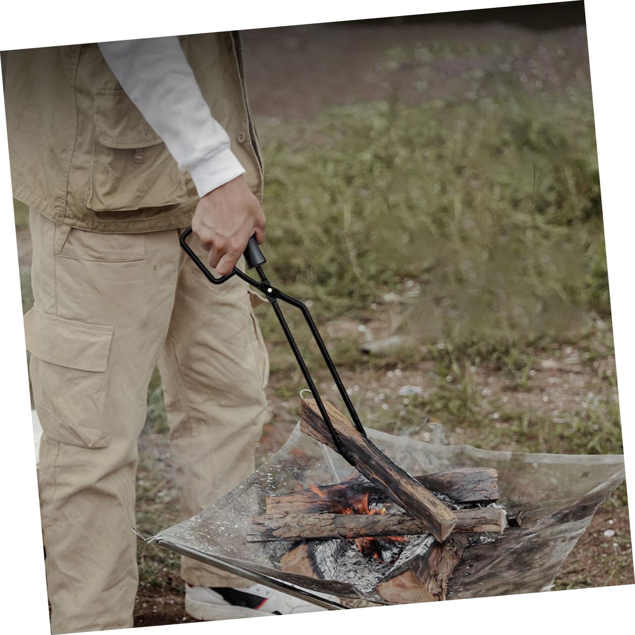 Pinze per Carbonella con Manico in Legno Ergonomico Clip Allungata per Barbecue Esterno Utensile Resistente per Stufa da Campeggio e Feste all Aperto