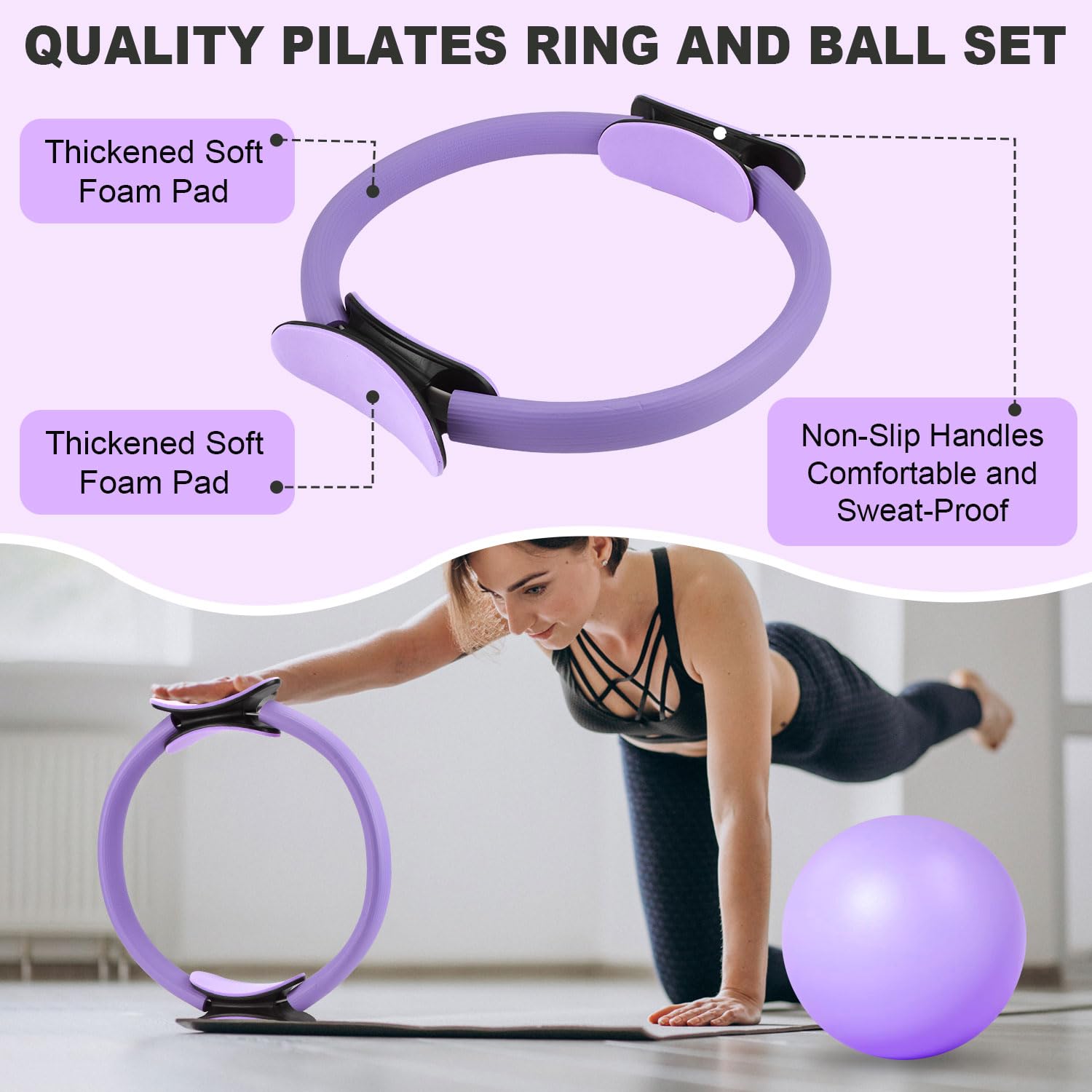 Pilates Set für Zuhause , 14PCS Pilates Set Fitness Zubehör Set mit Pilatesring, Yogaball, Widerstandsbändern, Fußmassagesocken, Verstellbare Gewichtsbinde Maßband für Training Zuhause, Yoga, Bein