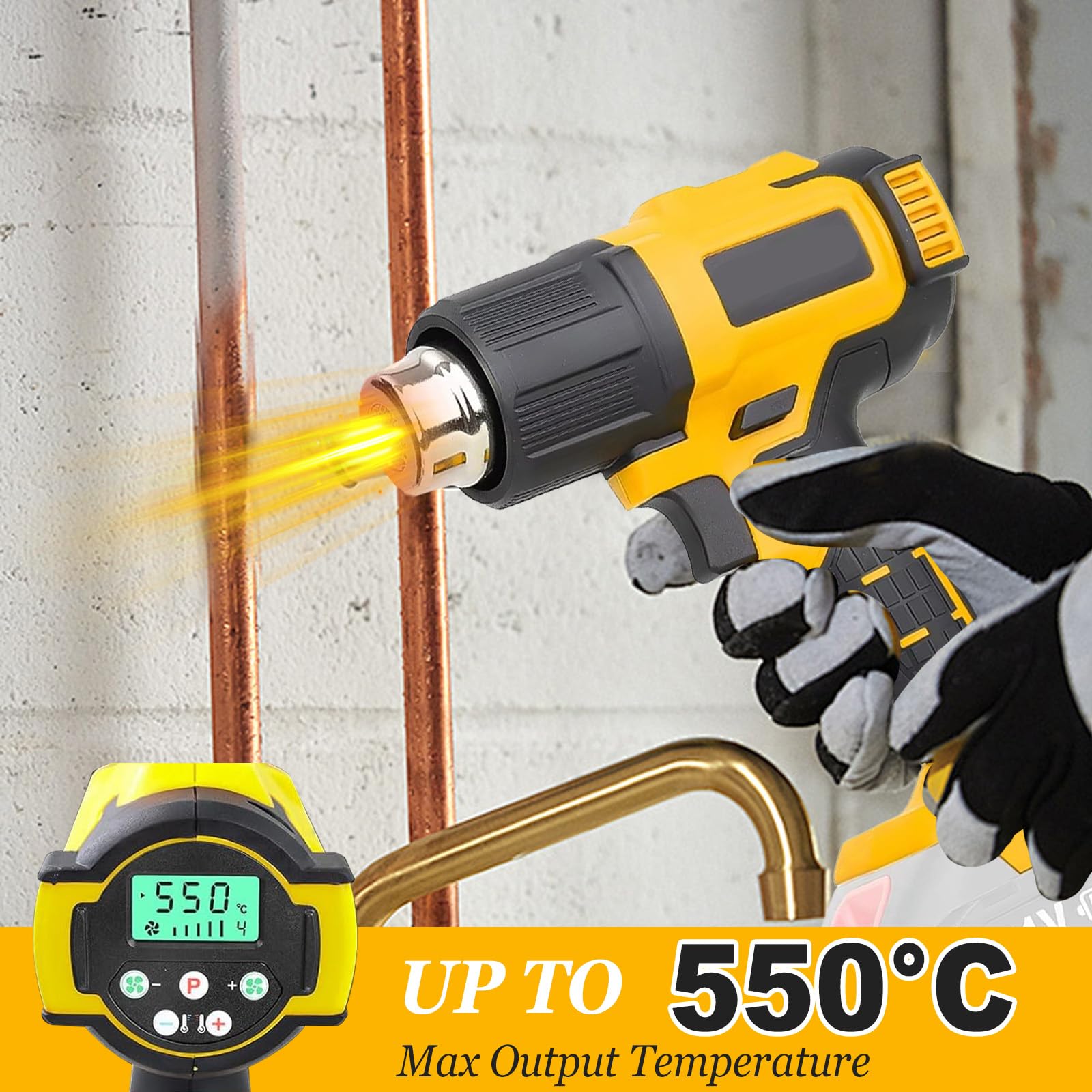 Pistola de calor inalámbrica para batería Makita de 18 V, con pantalla LCD, pistola de calor para soldar, doblar tubos, eliminación de pintura, pistola de calor, máx. 550 °C, con 5 boquillas (sin