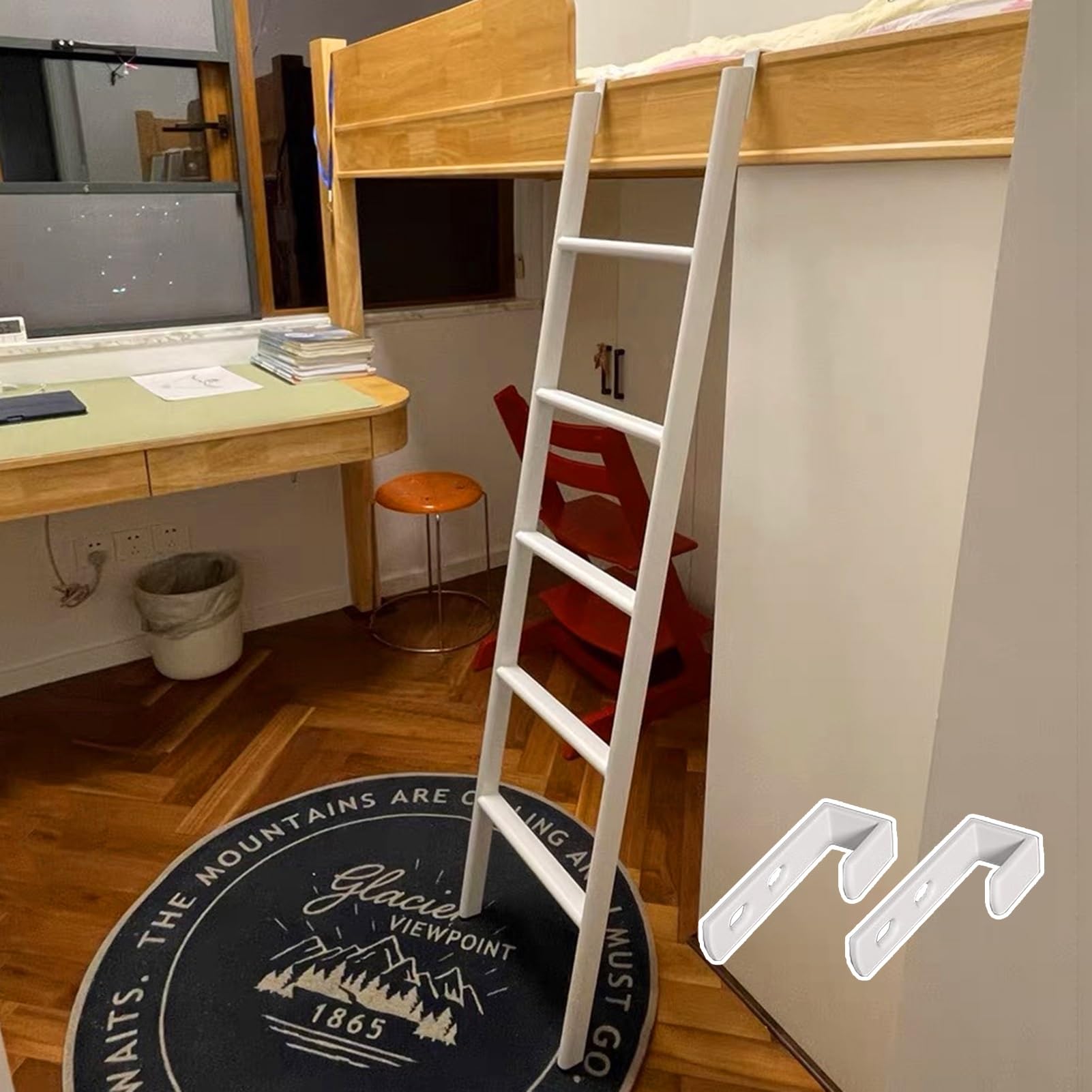 Escalera para litera de RV y loft con ganchos superiores y peldaños antideslizantes