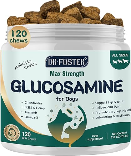 Glucosamina para perros, suplemento de cadera y articulaciones para perros con condroitina, MSM, cúrcuma, omega-3 y calcio, la glucosamina para