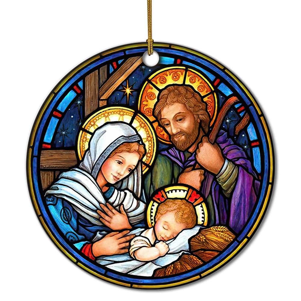 Religious Nativity Christmas Ceramic Ornament Jesus Nativity Scene Hanging Ornament for Christmas Decorations Supplies Religious Christmas Hanging Ornament Holy Night Ornament Religious Ornament