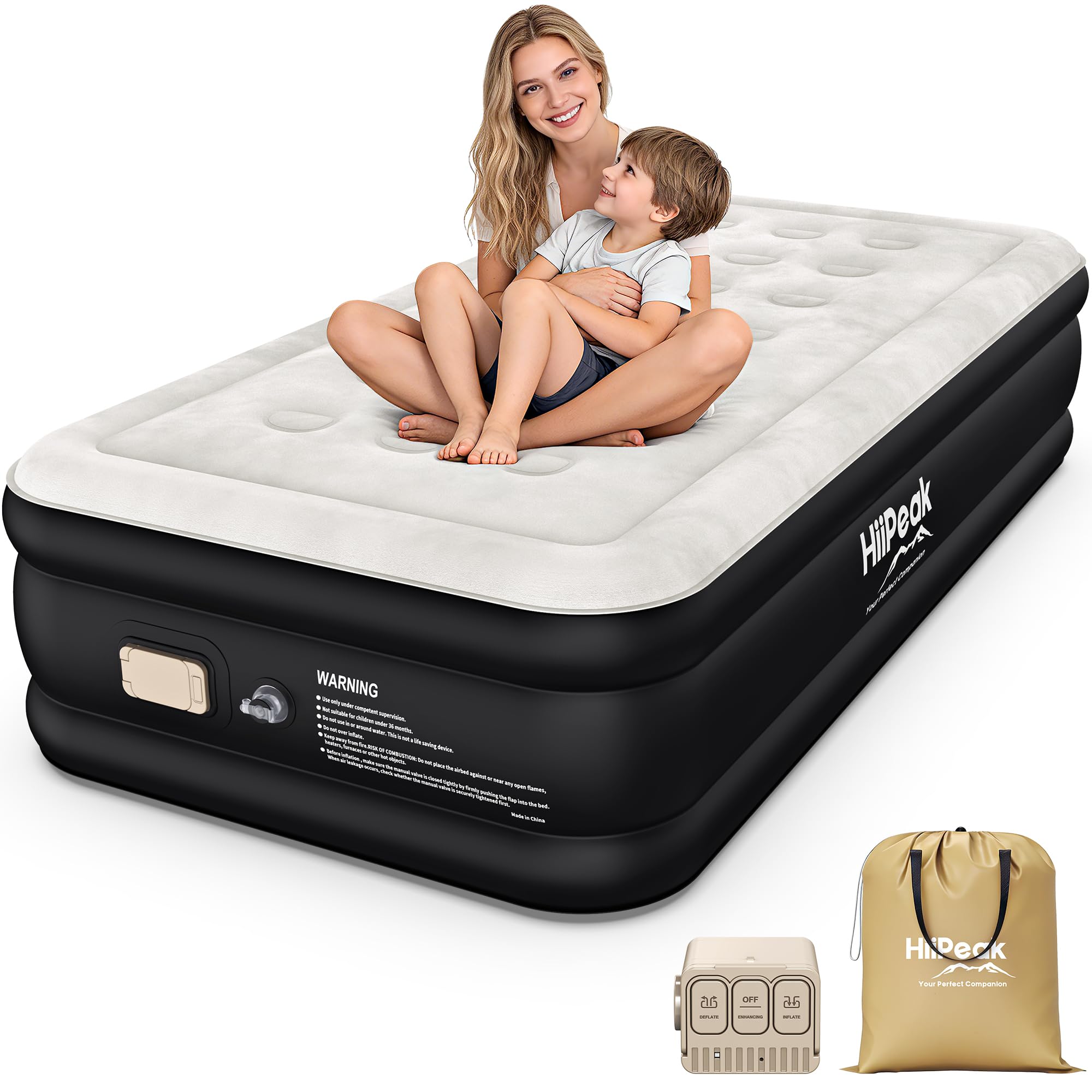 HiiPeak Single Inflatable Mattress, Air Bed, Inflatable Bed with Wireless Removable Built in Pump, Blow Up Mattress, Folding Guest Bed Self Inflating with Flocked Surface for Camping and Home Use