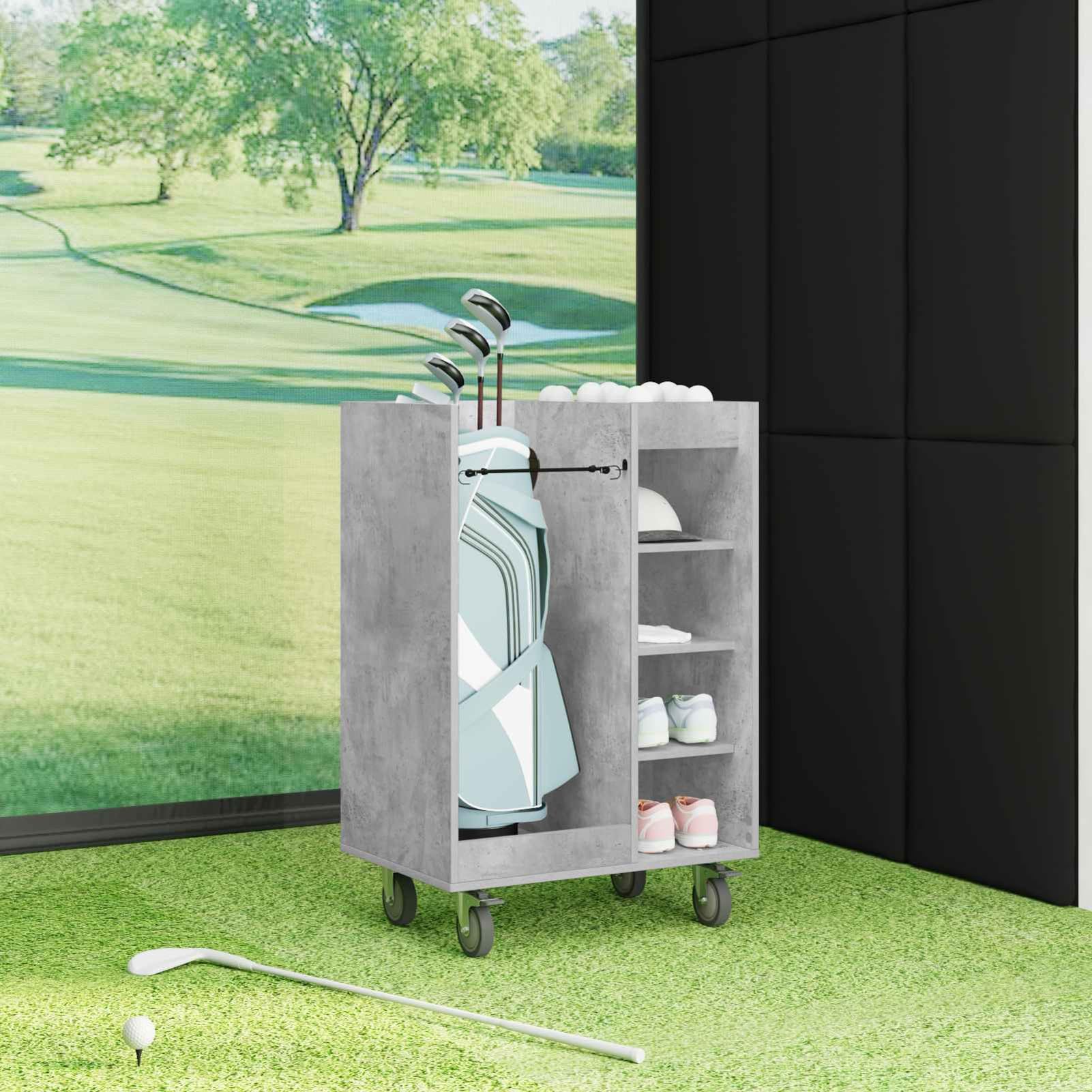 Gecheer Golfschrank mit Rädern, Aufbewahrungsschrank für Golfzubehör, 65 x 45 x 98 cm, Holzschrank mit Metallrückwand, freistehende Regale, für Garage oder Wohnraum