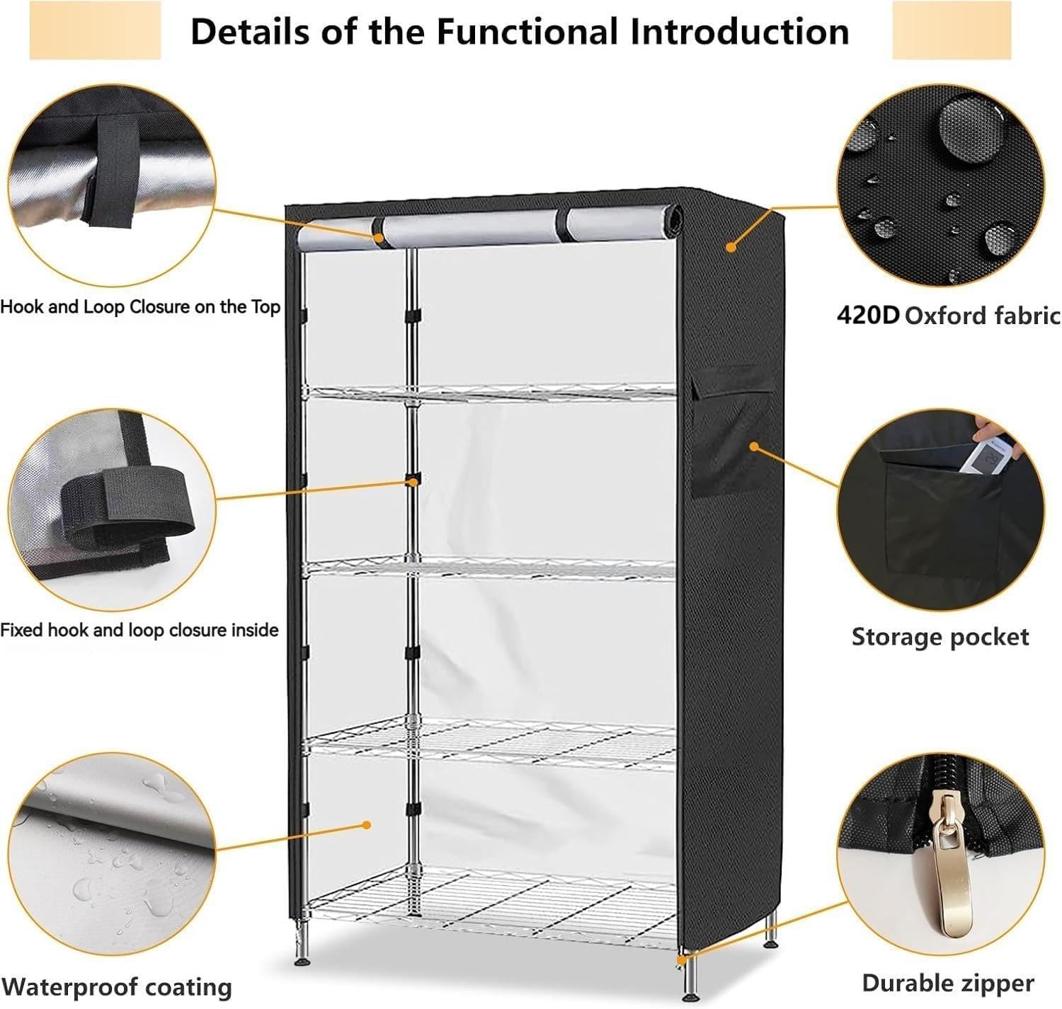 Housse de Protection 420D Imperméable Anti-Poussière pour Étagère de Rangement Intérieur/Extérieur Noir