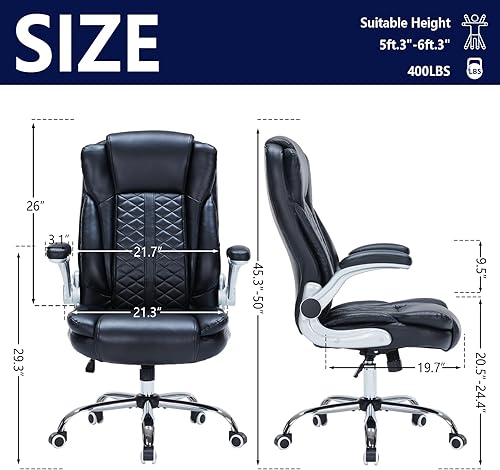 Miniatura 2 de Silla de oficina ejecutiva de 400 libras con reposabrazos abatibles, silla de computadora grande y alta para personas pesadas, silla ergonómica