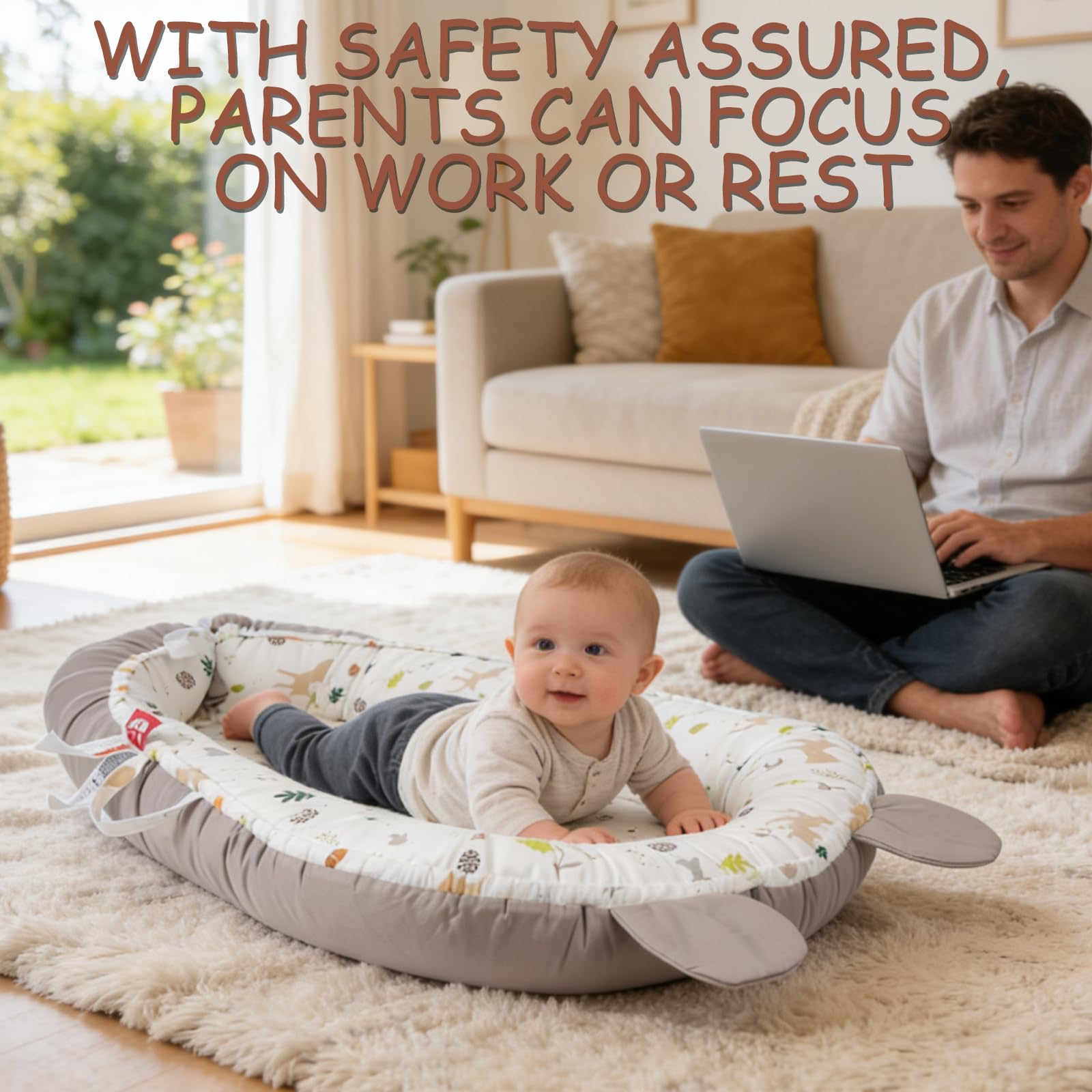 Huracan Baby Nestchen für Neugeborene, Babynest Weiches Kuschelnest aus 100% Baumwolle, Doppelseitig Baby Nest Inkl. Decke & 5 Waschlappen, Maschinenwaschbar, Tragbar Baby Bett für zuhause & unterwegs