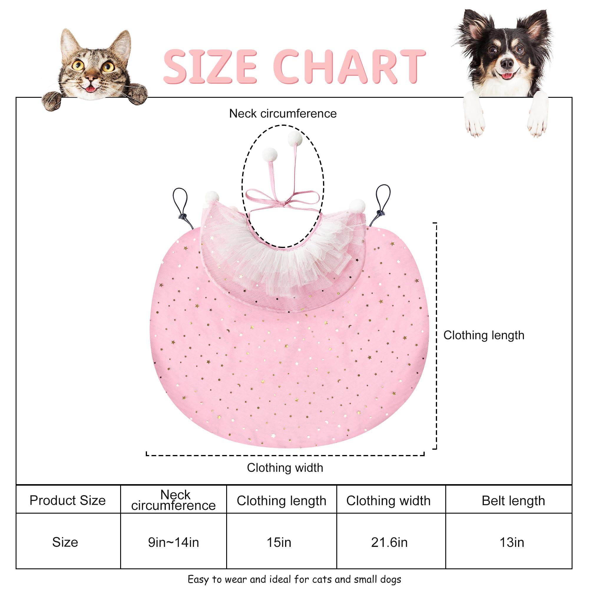 KOUPA Pet Wedding Costume for Cat Small Dogs, Sparkly Cat Clothes Tulle Cloak for Puppy Kitten, Halloween Dog Outfit Suit for Party Holiday Christmas, Pink